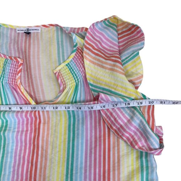 Michelle McDowell Sz M Penelope Pastel Rainbow Striped Smocked Ruffled Top - Picture 11 of 16